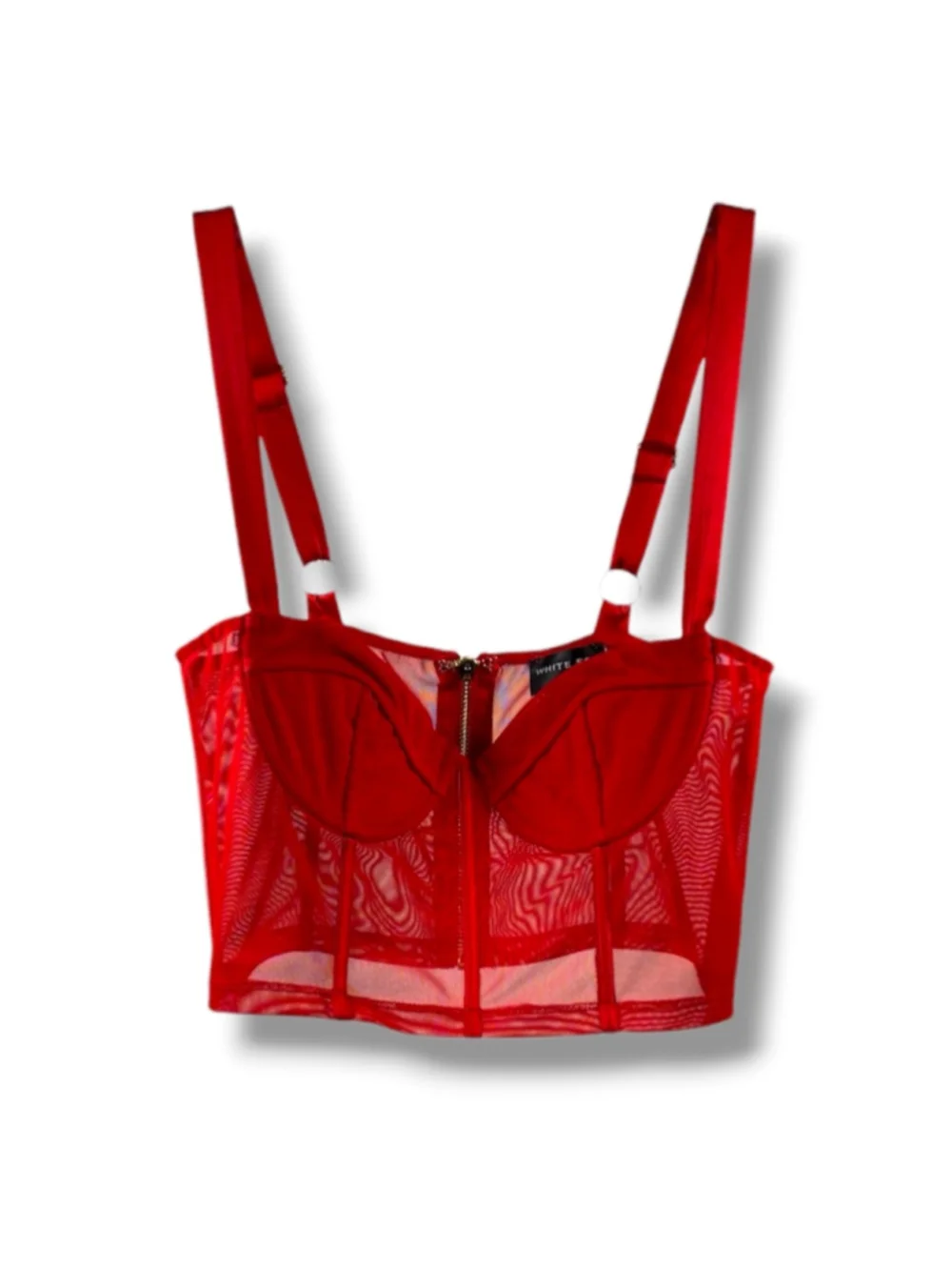 White Fox Mesh Corset Bra Top in Red Size M